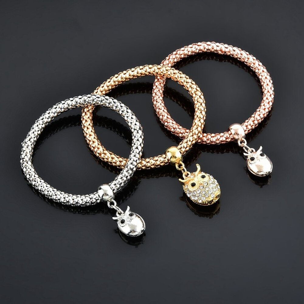 Tri-Tone Owl Charm Bracelet Set – Wise Sparkle Trio - Picture 12 of 15
